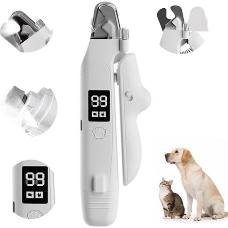 Tagliaunghie 2 in 1 a LED per animali domestici, adatto a cani e gatti, con funzione di limatura, display digitale, antiscivolo, silenzioso e protezione dagli schizzi. (1/5)