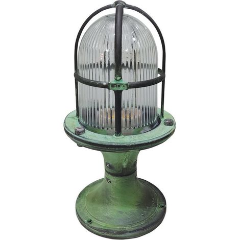 Lampadaire en laiton véritable verre E27 IP54 28 cm vert antique rond Lampadaire Maritim extérieur