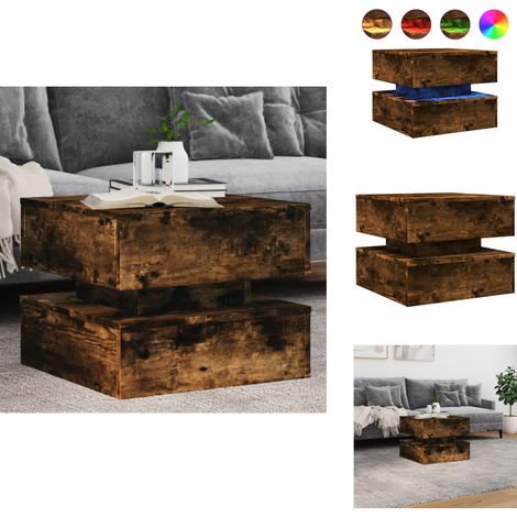 Table basse avec lumières LED chêne fumé 50x50x40 cm - Table Basse Design - Table Basse Led - Table Basse Lumineuse - Meuble Salon - Table D'appoint (1/5)