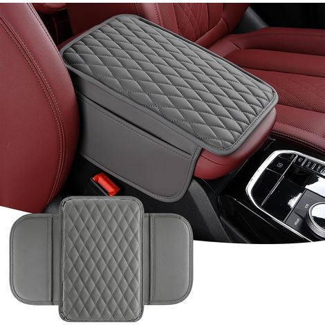 Auto-Mittelarmlehnenbezug aus Mikrofaserleder mit 2 Aufbewahrungstaschen - Kratzfestes Autozubehör (Grau) (1/4)