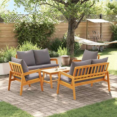 Bistrogarnitur mit Kissen 5 pcs Braun Massivholz Akazie (1/5)