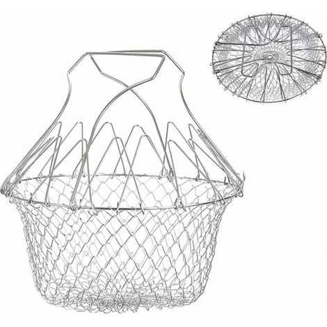 Cesta para freír, cesta para ensalada, colador de cocina de acero inoxidable, cesta de chef extensible