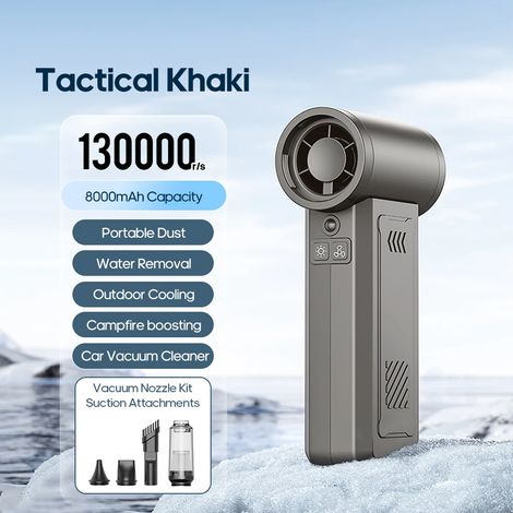 (Kaki) Sèche-cheveux puissant, 130 000 tr/min, 8 000 mAh, convient aux claviers d'ordinateur et aux voitures. (1/5)