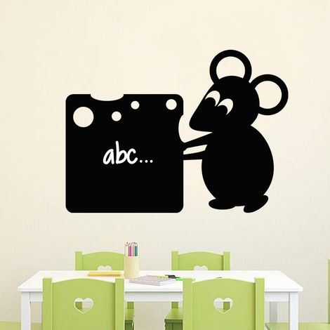 Sticker ardoise tableau noir - stickers muraux adhésif effaçable - SOURIS AVEC UN FROMAGE - 15x20cm (1/3)