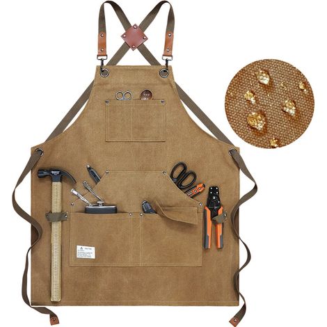Robuste Werkzeugschürze aus Canvas – 6 Taschen und 2 Gürtelschlaufen, verstellbarer Rückenriemen für Damen und Herren, 6 Farben, ideal