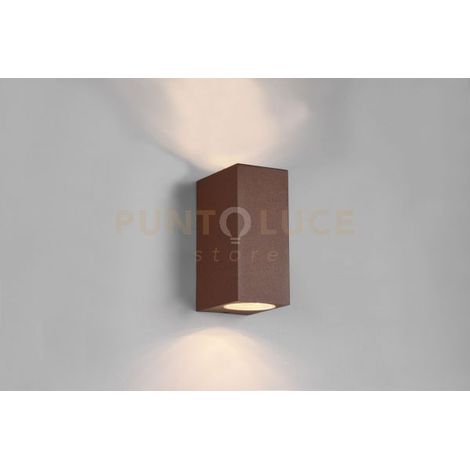 ROYA APPLIQUE DA ESTERNO FUSIONE ALLUMINIO SQUADRATA RUGGINE A BI-EMISSIONE IP44 H.15CM 2 LUCI ATTACCO GU10
