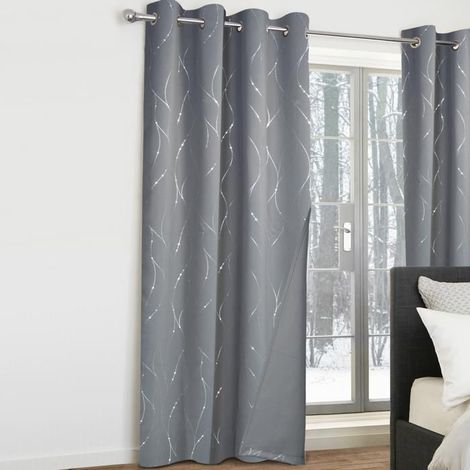 Lot de 2 rideaux thermiques, gris anthracite motif courbe, 140x240 cm, pour salon chambre et entrée