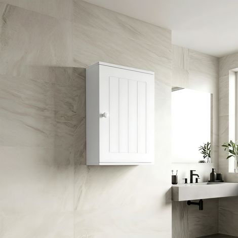 Armoire murale de salle de bain avec porte à fermeture douce et étagère réglable pour cuisine/buanderie, 30 x 14 x 50 cm, blanche (1/5)