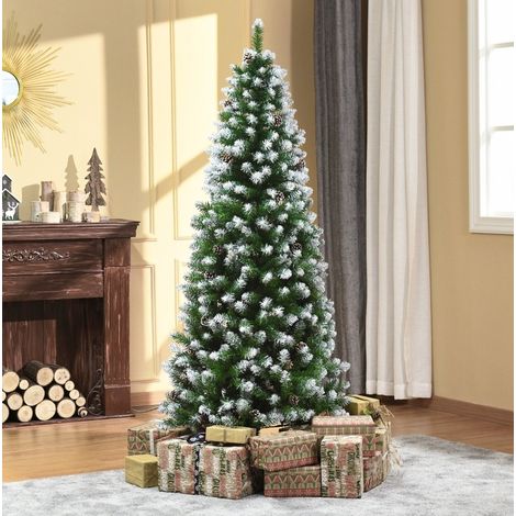 Albero di Natale artificiale Ø75 x 180 cm verde con punte innevate e pigne (1/5)