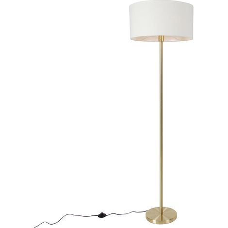 QAZQA Diseño Lámpara de pie de latón con pantalla blanca 50 cm - Simplo Acero /Textil Redonda Adecuado para LED Max. 1 x 60 Watt