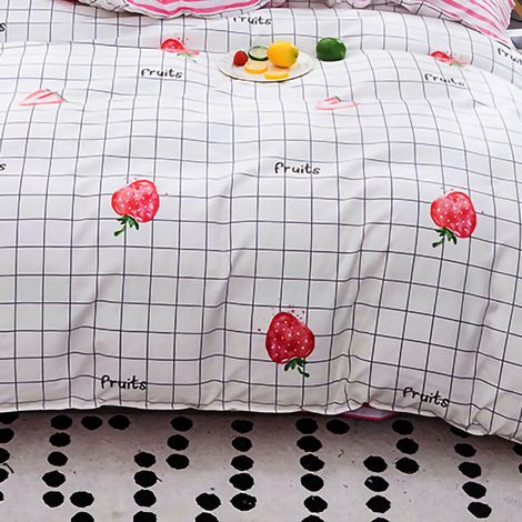 Housse de couette simple 150x200 cm, coton texturé épais, doux et confortable, motif fruité, idéale pour dortoir étudiant, literie de lit simple. (1/3)