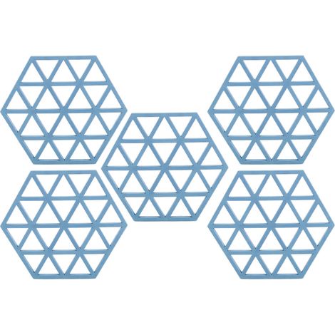 5 pièces Sous-verre en Silicone Hexagonal Anti-chaleur pour Table à Manger Bleu (1/5)