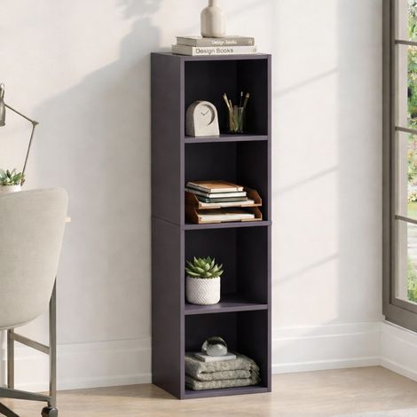 4 Niveau Cube Bibliothèque, Moderne Space-Saving Meuble de Rangement for Salon, Chambre Or Bureau, Autoportant Exposition Shelf, H106xW32xD24cm (Gris) (1/5)
