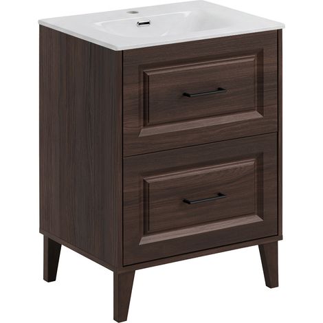 Mueble simple lavabo empotrado 60cm Moka Madera oscura (1/4)