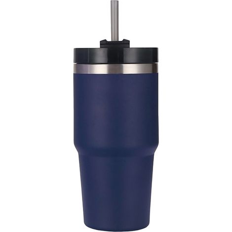 Gobelet isotherme en acier inoxydable avec paille, finition polie brillante, maintient chaud et froid, bleu violacé 20 oz.