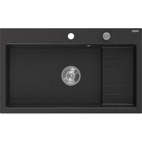Mexen Omar évier en granit 1 bac 800 x 480 mm, noir/métallisé argenté, siphon chromé - 6520801005-73 (1/5)