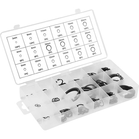 Assortiment de 150 circlips (3 mm – 32 mm), 18 tailles, boîte incluse (1/5)