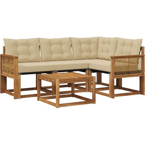 vidaXL  Outdoor Sofa Set  with Cushion 5 pcs Natural and Beige