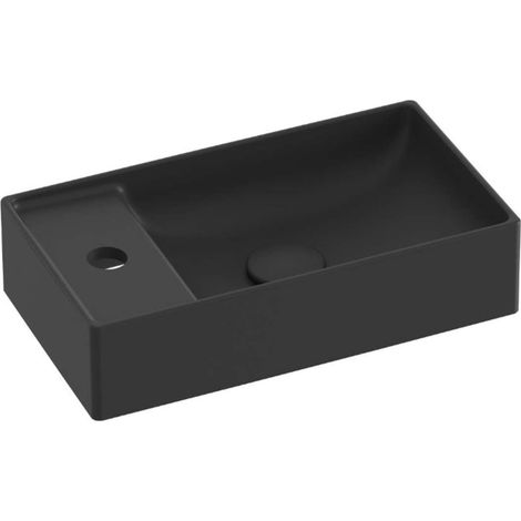 Ravak Veda 400 - Handwaschbecken 40x22 cm, ohne Überlauf, Hahnloch, mattschwarz XJX0D240000 (1/3)