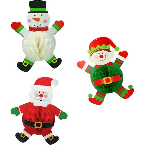 Lot de 3 Boules Décoratives de Noël en Nid d'abeille en Papier Couleurs Rouge Vert et Blanc Décorations Suspendues pour Sapin Ambiance Festive pour Fêtes de Noël et Nouvel an (1/5)