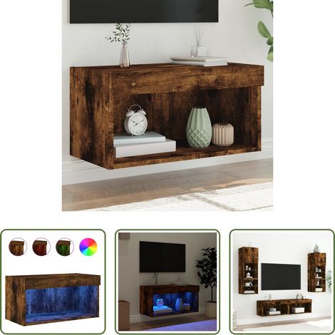 Meuble mural -  Meuble TV avec lumières LED chêne fumé 60x30x30 cm (1/5)