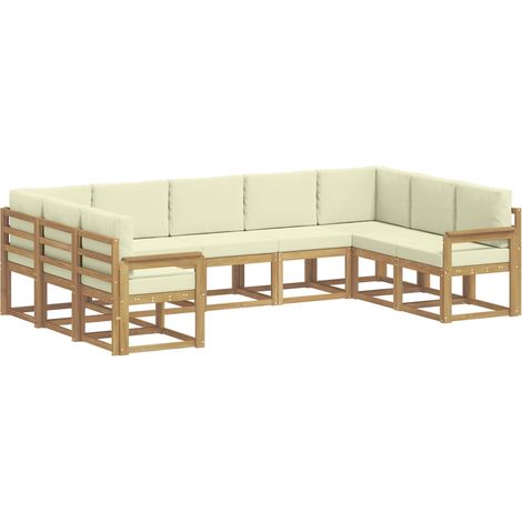 Outdoor-Sofagarnitur mit Kissen 9 pcs Weiß und Creme vidaXL