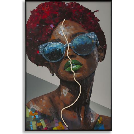 Stampa Artistica con LED e applicazione 3D su Tela Moden Afro - Quadro decorativo 60x90 cm