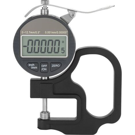 Digitales Dickenmessgerät, Werkzeug zur Messung der Dicke von Garn, Stoff, Leder, Papier, Folie und Schwamm, Messbereich 0-12,7 mm, Genauigkeit 0,001 mm, mit schützender schwarzer Box (Genauigkeit: 0, (1/5)
