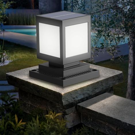 Borne Solaire Exterieur Jardin, Borne Eclairage Exterieur, Lampe Solaire Jardin en ABS, Lumière Blanche, Étanche Potelet Eclairage pour Chemin Allées Terrasse, Patio, Noir [Classe énergétique E] (1/5)