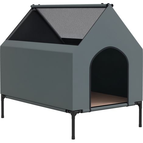 PawHut Dog House Outdoor Elevated Dog Bed with Removable Cover, Grey