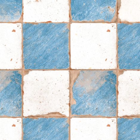 Carrelage Vintage Bleu et Blanc Damier 33x33x0,95 cm Rhodes - Sol et mur intérieur (vendu par carton de 1,09 m²) - RO'MA CARRELAGE (1/3)