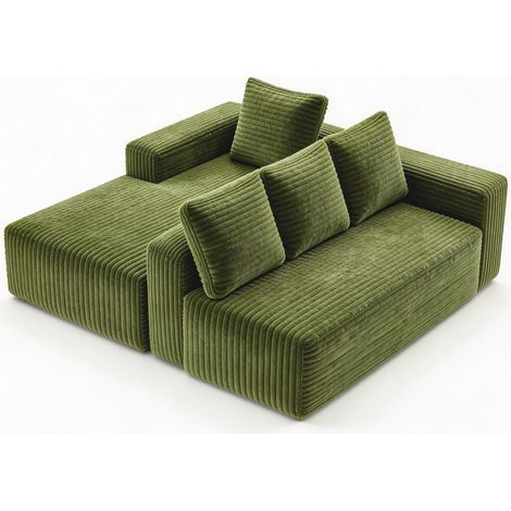 Canapé d'angle Cloud avec méridienne en L, canapé modulable moderne avec assise profonde, canapés rembourrés avec méridienne à droite pour salon ou chambre, aucun assemblage requis, vert (tissu velour (1/4)