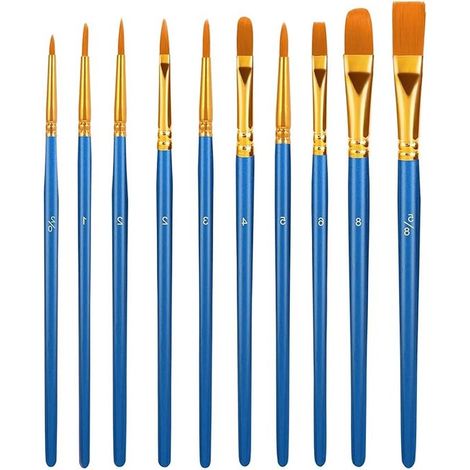 10-teiliges Nylonpinselset Künstlerpinsel Pinselset für Aquarell Acryl und Ölfarben perfekte Detailpinsel für Anfänger Kinder Künstler und blau (1/5)
