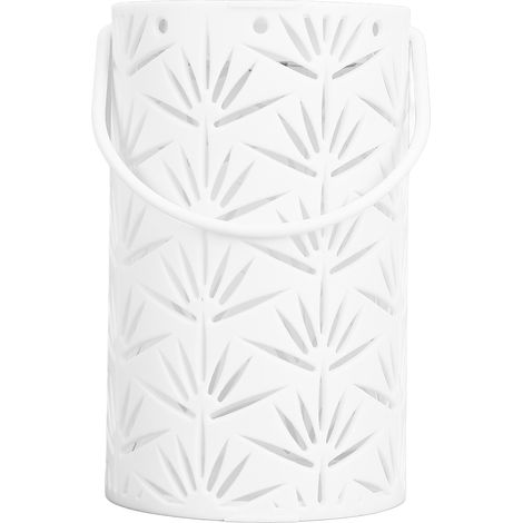 Lanterne suspendue LED blanche avec motif feuille ajouré, lampe portable effet feu pour décoration fête maison jardin. (1/5)
