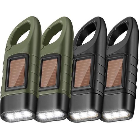 Lot de 4 lampes de poche rechargeables – Vert foncé et noir – LED – Dynamo et solaire – Camping et urgence (1/5)