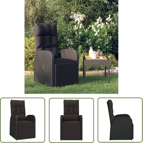 The Living Store Garten-Liegestuhl mit Auflage Poly Rattan Schwarz - Gartensessel - Lounge Chair - Outdoor Furniture - Gartenmöbeln - Relaxsessel (1/5)