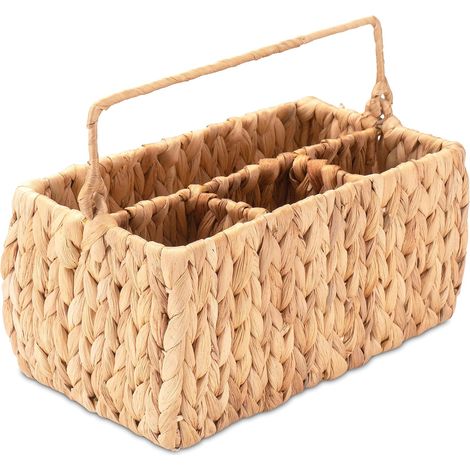 JeiibrZui Naturally Home - Collection Jacinthe d'eau - Porte-couverts tressé - 27 x 15 x 12,5 cm - 1 pièce - Organisateur multifonctionnel - Coloris marron naturel pour table à manger et bureau (1/5)