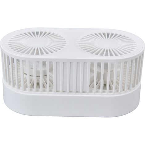 Ventilateur de bureau double à double moteur, angle réglable à 135°, ventilateur portatif à trois vitesses, fonctionnement silencieux, blanc. (1/5)
