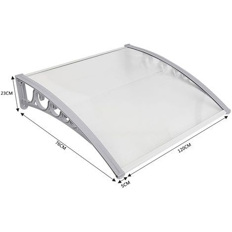 Hofuton Auvent de Porte d'entrée Toit Marquise en Polycarbonate Porte Résistante Toit Abri Protection Contre La Pluie et UV Gris Transparent - 80x120cm (1/5)