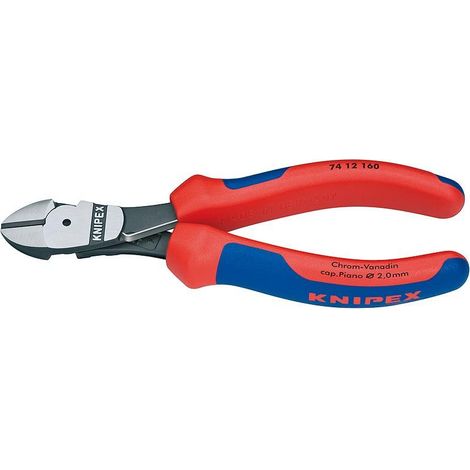 KNIPEX 74 12 160 Tronchese laterale per meccanica tipo "forte" con manici multicomponente atramentata nera 160 mm