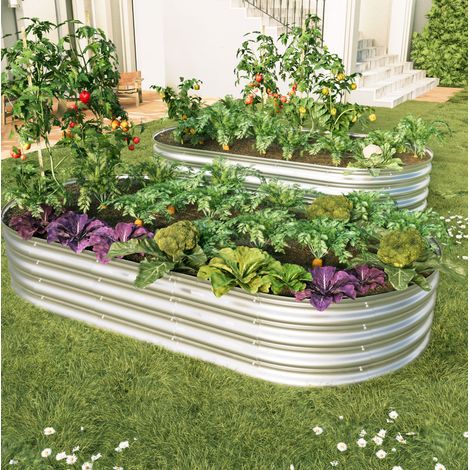 Bac potager surélevé 182,9 x 91,5 x 30,5 cm en acier galvanisé argent, pour jardin – MEUBLIV (1/5)