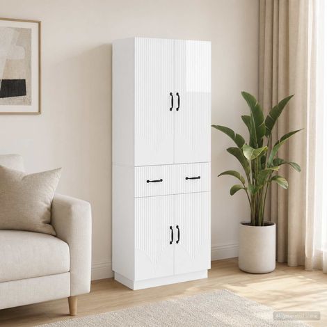 vidaXL Set di armadi 2 pz Bianco Lucido Legno ingegnerizzato (1/5)