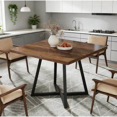 Table à manger carrée 80 cm MDF métal noir HAVRYA (1/5)
