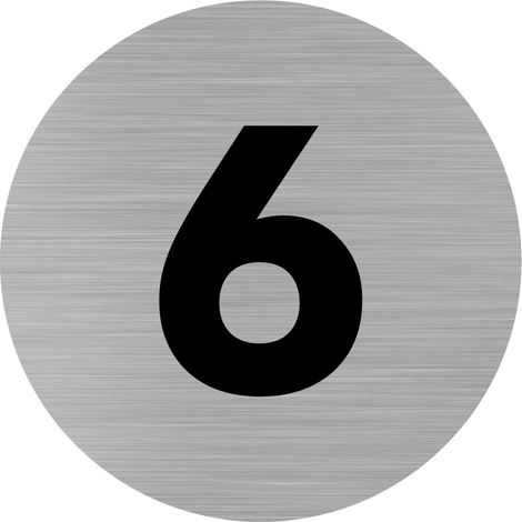 Pictogramme chiffre 6 (Q0309).- Adhésif aspect aluminium brossé - Diamètre 76 mm (1/5)