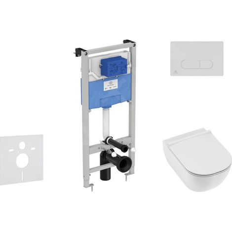 Ideal Standard ProSys - Ensemble pour WC suspendu, cuvette et abattant Mio, Plaque de déclenchement Oleas M1, Rimless, Slowclose, Antibak, blanc ProSys120M SP70