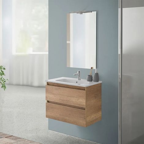 Mobile bagno sospeso 70 rovere naturale completo con 2 cassetti Nadia (1/5)