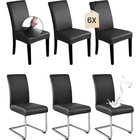 Stuhlhussen 6er Set Schwarz PU Leder, elastisch & wasserdicht, universell für Stühle ohne Armlehnen (1/5)