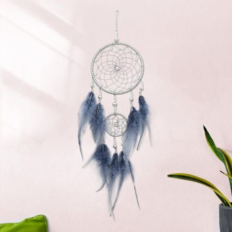 Dream Catcher, Boho Handmade Dreamcatcher avec des plumes grises, Feather Dream Catchers Girls Wall Hanging Ornement (1/5)