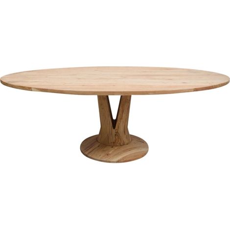 Made In Meubles – Table à manger ovale en bois d'acacia 220 cm – Largeur 120 cm – Piétement central design – Pour salle à manger et cuisine (1/5)