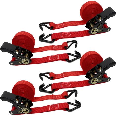 Spanngurte mit Ratsche 4er Set, 6m x 25mm, 800kg, Doppel-J-Haken, Rot (1/5)